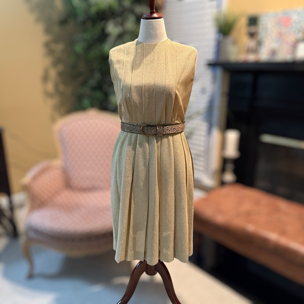 Vintage Elegant 1950s Gold Belted Dress